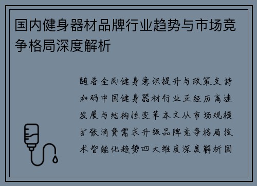 国内健身器材品牌行业趋势与市场竞争格局深度解析
